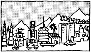 Sketch showing famous Hollywood landmarks